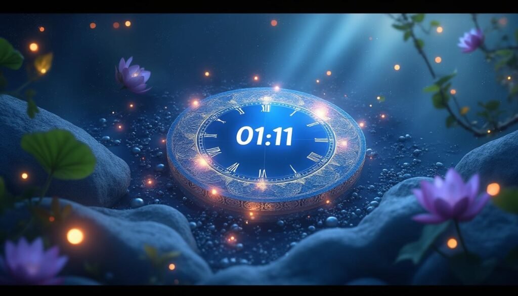 explorez la signification de l'heure miroir 01:11, un message puissant vous invitant à l'éveil spirituel et à l'harmonisation de vos énergies pour un chemin de vie éclairé.